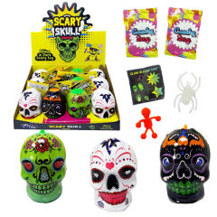 ŚWIECĄCE CZASZKI Z CUKIERKAMI SCARY SKULL SURPRISE 12SZT X 10G