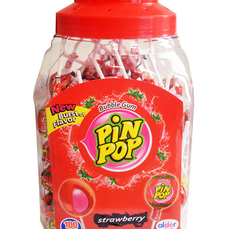 PIN POP STRAWBERRY • LIZAKI O SMAKU TRUSKAWKI WYPEŁNIONE GUMĄ BALONOWĄ - 100 SZTUK