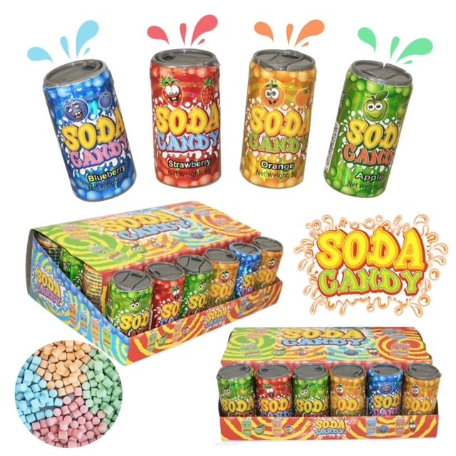 SODA CANDY • OWOCOWE CUKIERKI W PUSZKACH - 24 SZTUKI