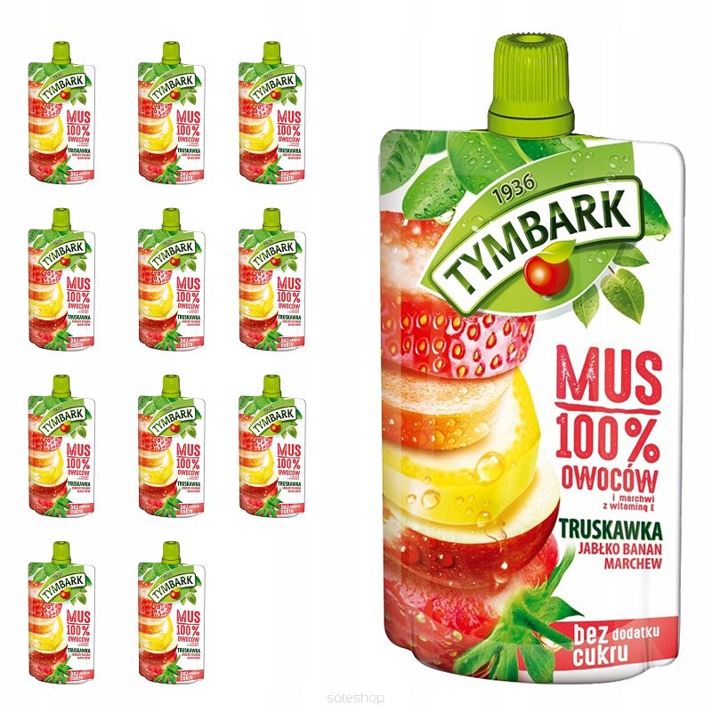 TYMBARK MUS 100% - TRUSKAWKA • JABŁKO • BANAN • MARCHEW - 12 SZTUK