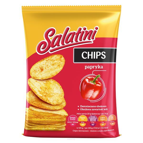 SALATINI CHIPS • PRZEKĄSKA ZIEMNIACZANO- ZBOŻOWA O SMAKU PAPRYKI - 16 SZTUK