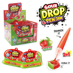 DŁUGOPIS ŻELKA O SMAKU TRUSKAWKI I JABŁKA  12SZT X 55G SOUR DROP PEN JAM