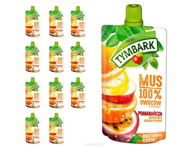 TYMBARK MUS 100% - POMARAŃCZA • MARAKUJA • JABŁKO • BANAN - 12 SZTUK