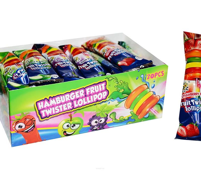 LIZAK OWOCOWY HAMBURGER • FRUIT TWISTER LOLLIPOP - 30 SZTUK