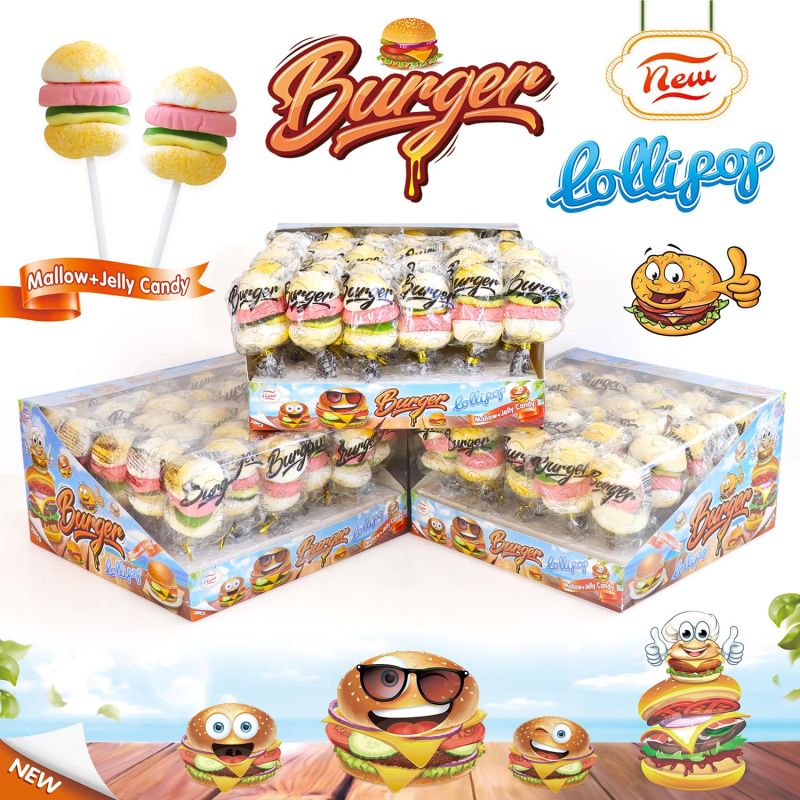 LIZAKI BURGER LOLLIPOP MALLOW + JELLY CANDY 30SZT X 17G