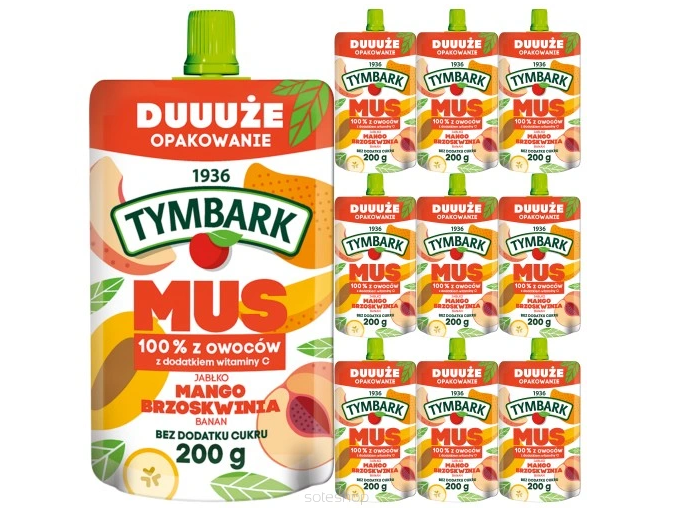 TYMBARK MUS - JABŁKO • MANGO • BRZOSKWINIA • BANAN - 10 SZTUK