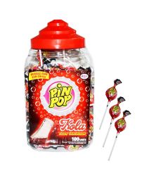 PIN POP KOLA NEGRA • LIZAKI O SMAKU COLI WYPEŁNIONE GUMĄ BALONOWĄ - 100 SZTUK