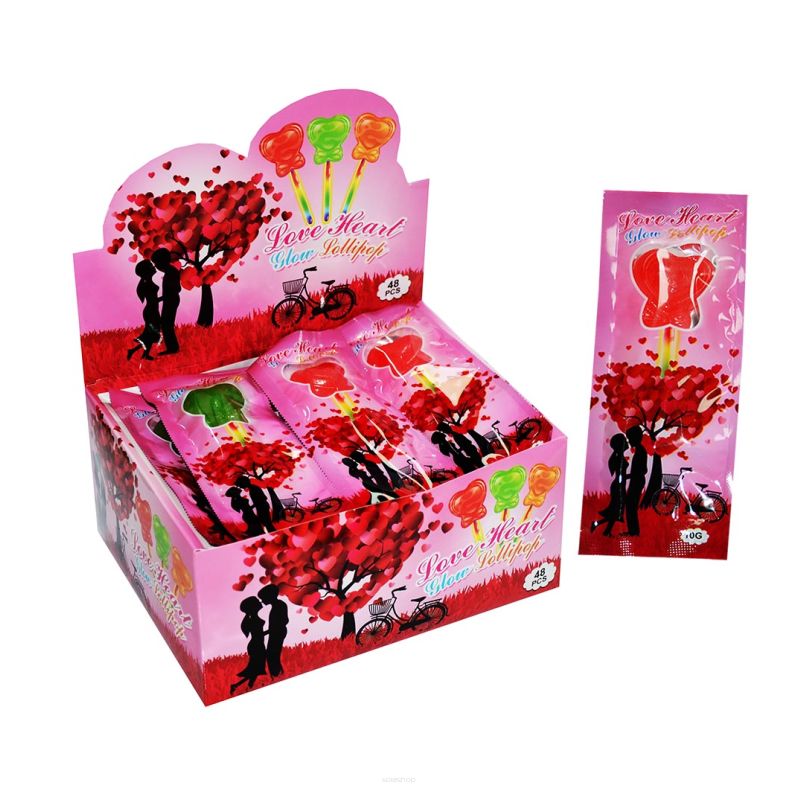 ŚWIECĄCE LIZAKI SERCA • LOVE HEART GLOW LOLLIPOP - 48 SZTUK