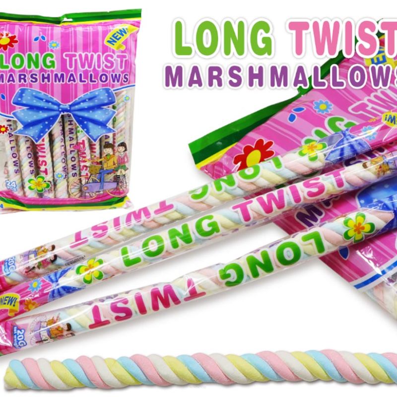 PIANKOWA PLECIONKA • LONG TWIST MARSHMALLOWS - 24 SZTUKI